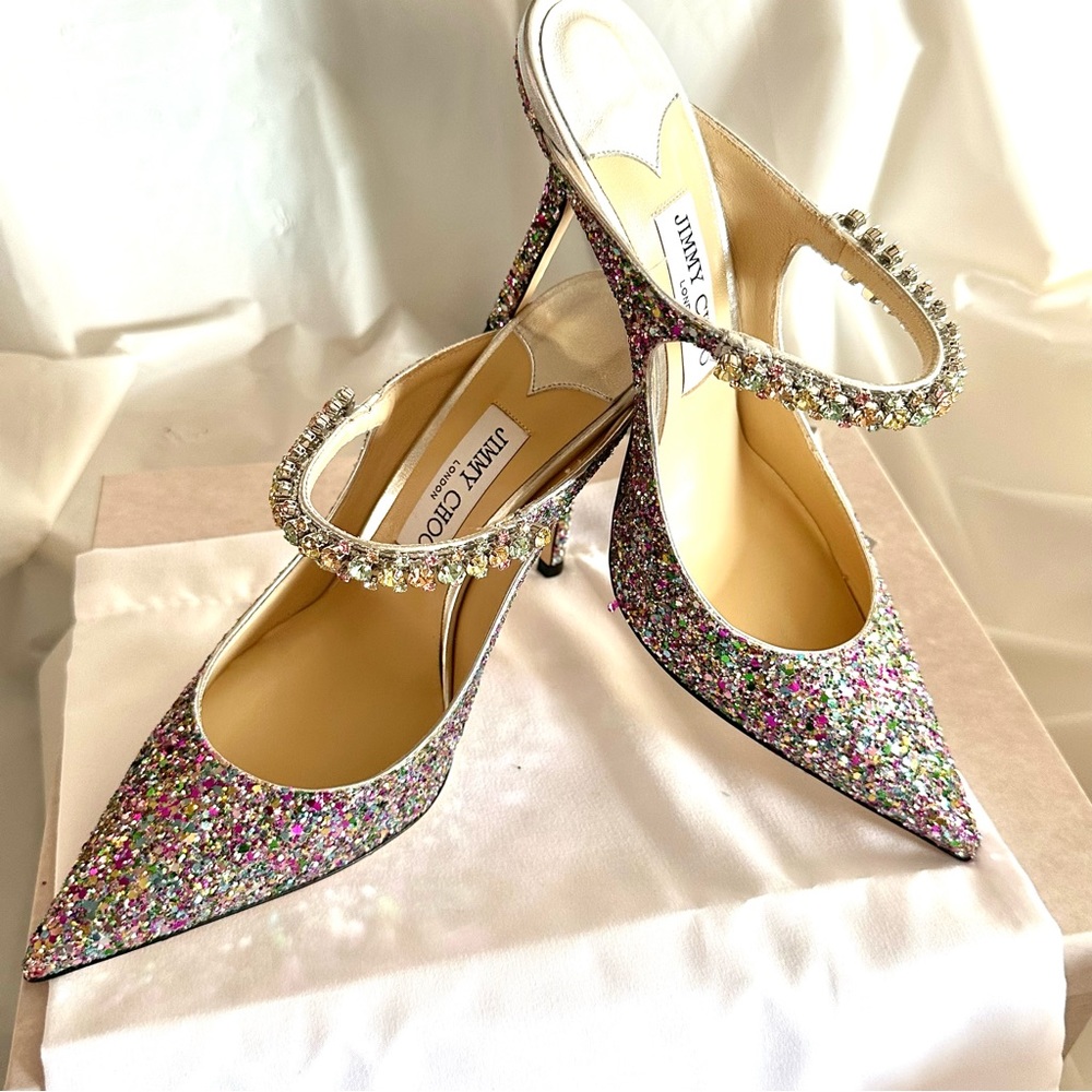 Jimmy Choo Bing 100 Multi Confetti Glitter Mules